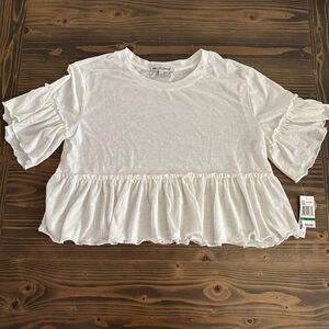 Women's Wallflower White Ruffle Hem Tee L NWT Soft Feminine Casual